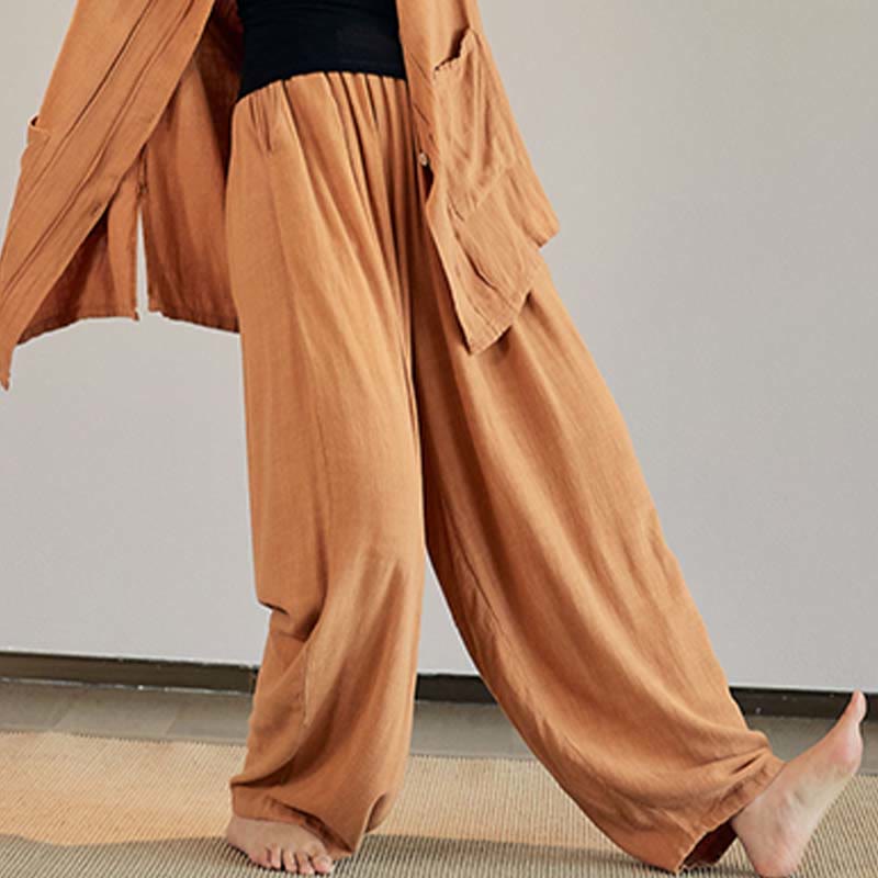 Buddha Stones無地 長袖 コート ジャケット トップス ワイドレッグパンツ 禅 太極拳 ヨガ 瞑想服 - 黄色 - パンツのみ - US4-12、 UK/AU8-16、 EU36-44 (F) - image 24