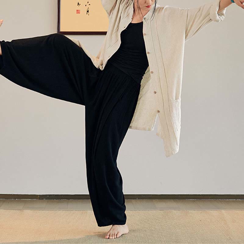 Buddha Stones無地 長袖 コート ジャケット トップス ワイドレッグパンツ 禅 太極拳 ヨガ 瞑想服 - image 22