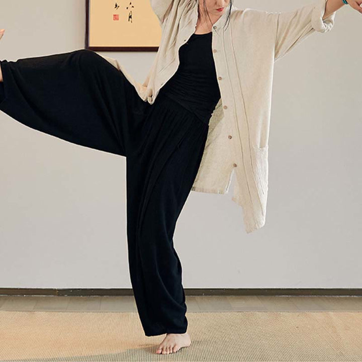 Buddha Stones無地 長袖 コート ジャケット トップス ワイドレッグパンツ 禅 太極拳 ヨガ 瞑想服 - image 22