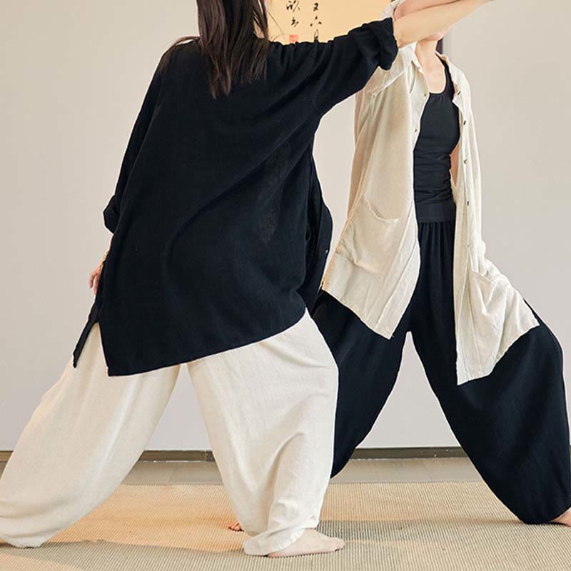 Buddha Stones無地 長袖 コート ジャケット トップス ワイドレッグパンツ 禅 太極拳 ヨガ 瞑想服 - image 11