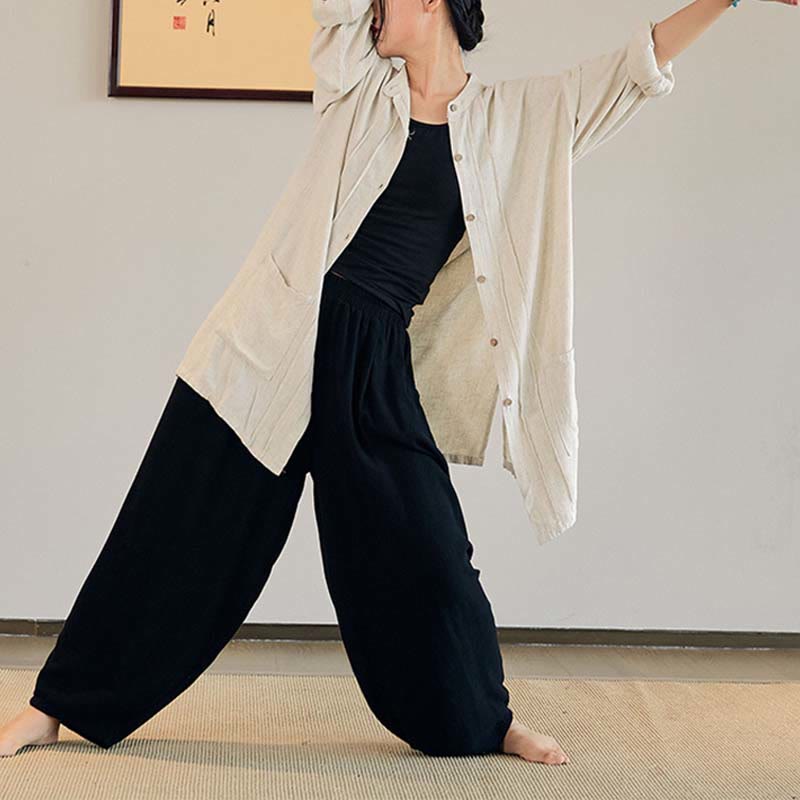 Buddha Stones無地 長袖 コート ジャケット トップス ワイドレッグパンツ 禅 太極拳 ヨガ 瞑想服 - image 21