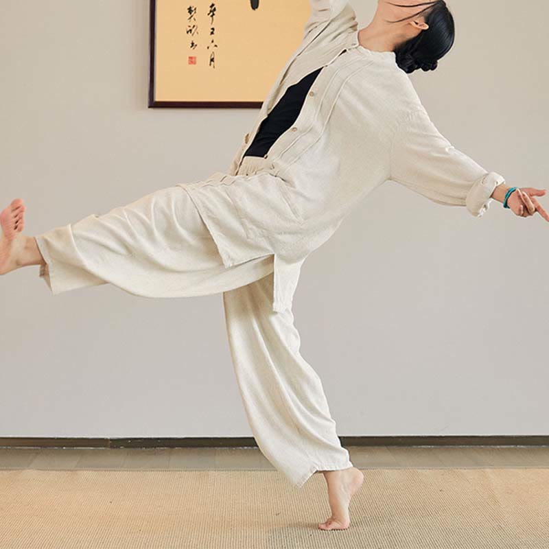 Buddha Stones無地 長袖 コート ジャケット トップス ワイドレッグパンツ 禅 太極拳 ヨガ 瞑想服 - image 6