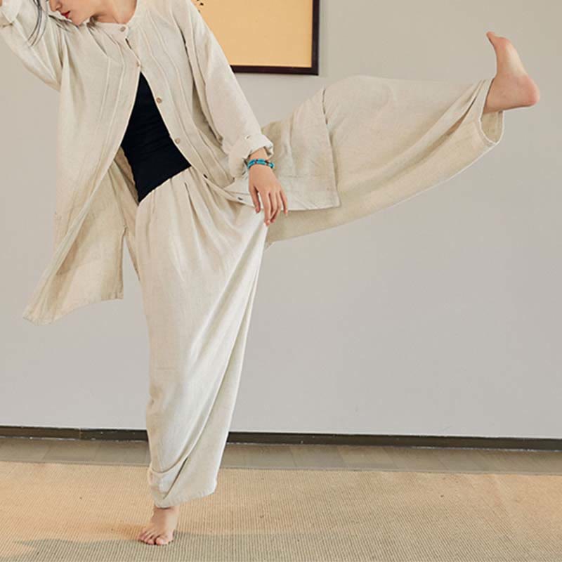 Buddha Stones無地 長袖 コート ジャケット トップス ワイドレッグパンツ 禅 太極拳 ヨガ 瞑想服 - image 5