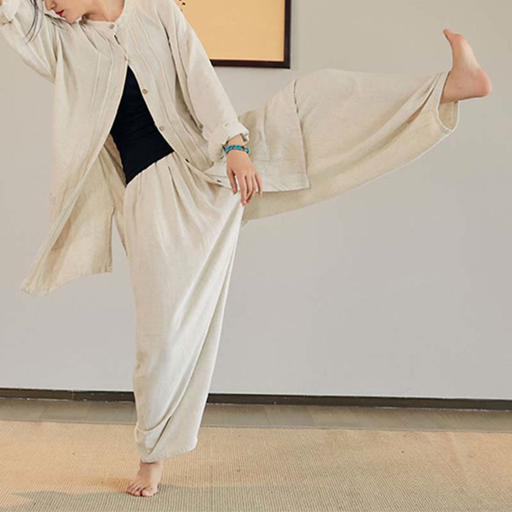 Buddha Stones無地 長袖 コート ジャケット トップス ワイドレッグパンツ 禅 太極拳 ヨガ 瞑想服 - image 5