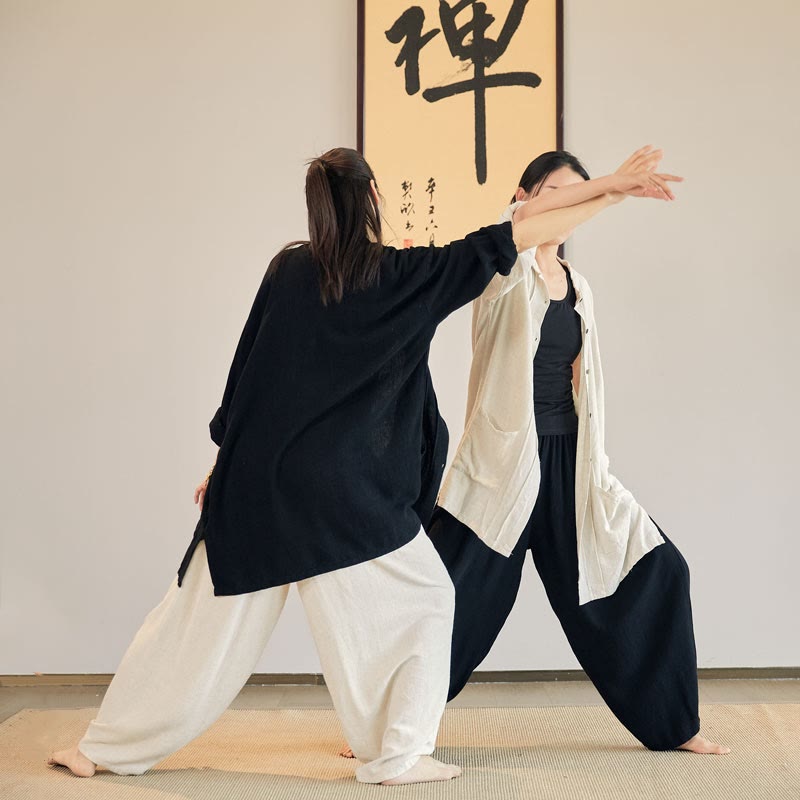 Buddha Stones無地 長袖 コート ジャケット トップス ワイドレッグパンツ 禅 太極拳 ヨガ 瞑想服 - image 0
