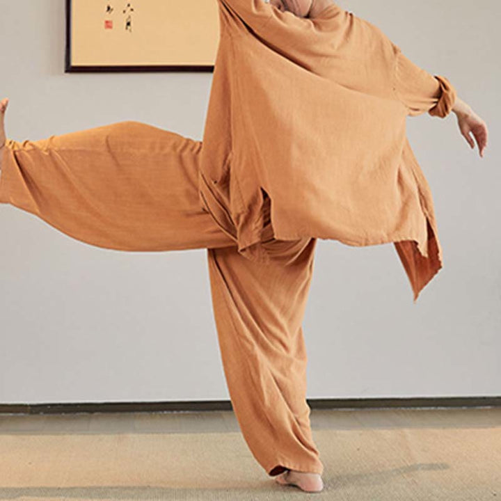 Buddha Stones無地 長袖 コート ジャケット トップス ワイドレッグパンツ 禅 太極拳 ヨガ 瞑想服