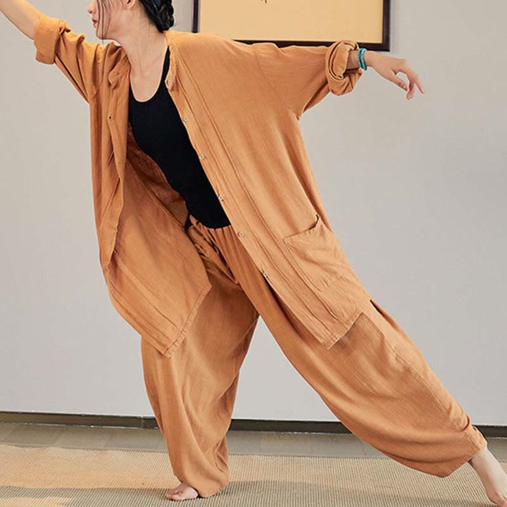 Buddha Stones無地 長袖 コート ジャケット トップス ワイドレッグパンツ 禅 太極拳 ヨガ 瞑想服 - image 26