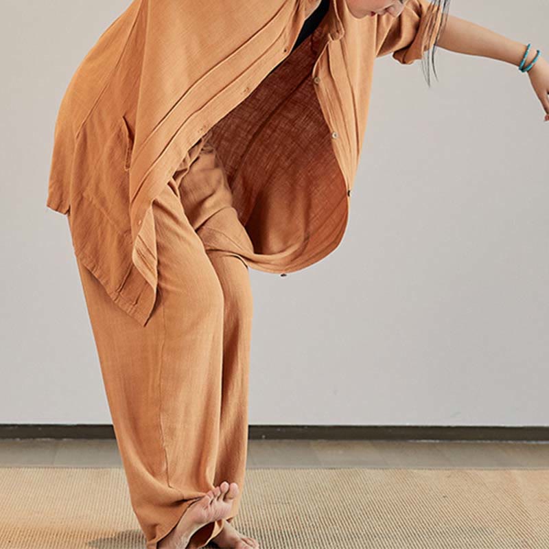 Buddha Stones無地 長袖 コート ジャケット トップス ワイドレッグパンツ 禅 太極拳 ヨガ 瞑想服 - image 28