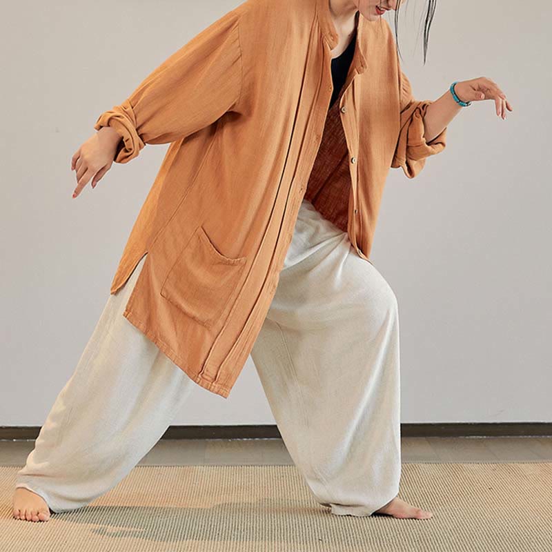 Buddha Stones無地 長袖 コート ジャケット トップス ワイドレッグパンツ 禅 太極拳 ヨガ 瞑想服 - image 30