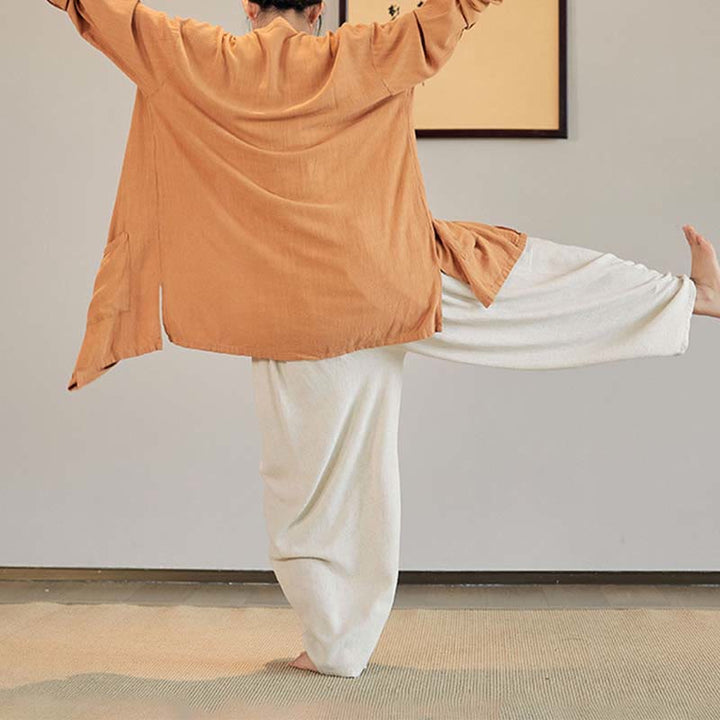 Buddha Stones無地 長袖 コート ジャケット トップス ワイドレッグパンツ 禅 太極拳 ヨガ 瞑想服 - image 32