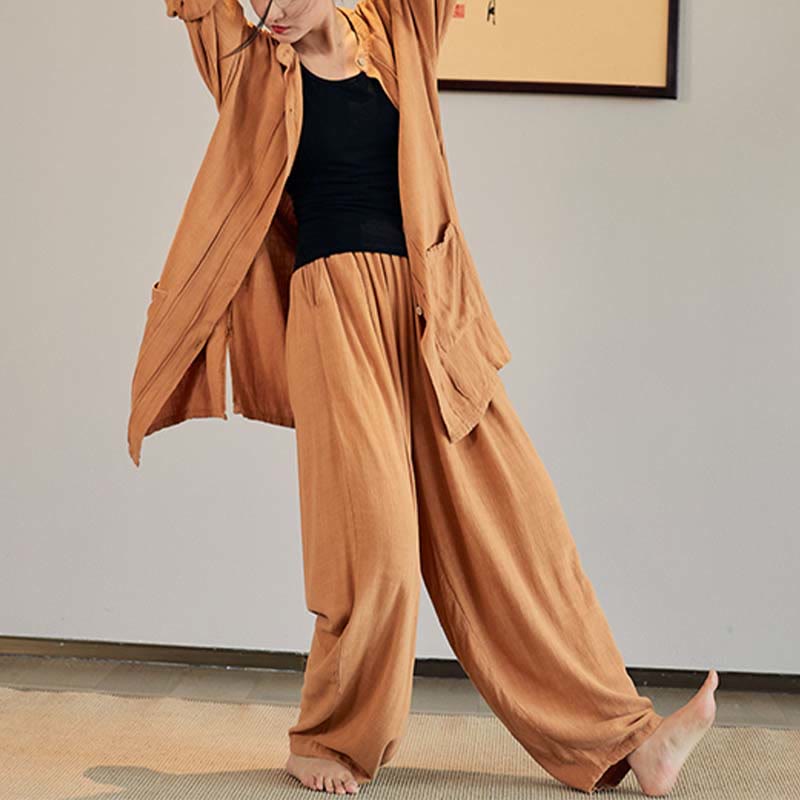 Buddha Stones無地 長袖 コート ジャケット トップス ワイドレッグパンツ 禅 太極拳 ヨガ 瞑想服 - image 25