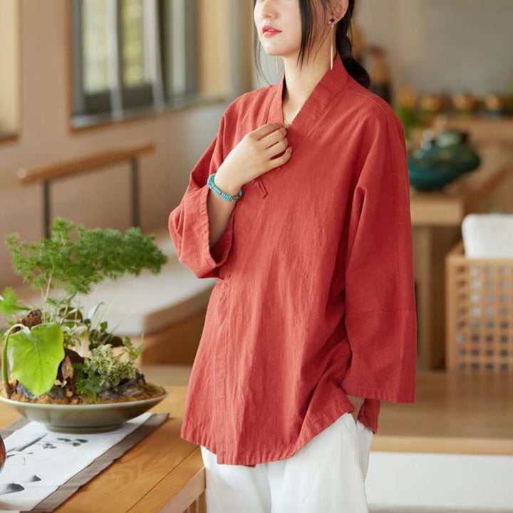 Buddha Stonesカエルボタン漢服デザイン長袖コート禅瞑想オープンフロントトップジャケット - image 5