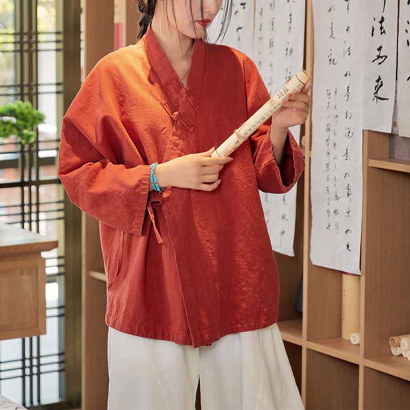Buddha Stonesカエルボタン漢服デザイン長袖コート禅瞑想オープンフロントトップジャケット - image 7