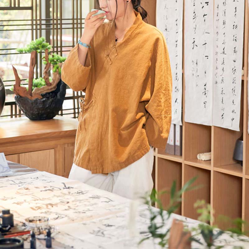 Buddha Stonesカエルボタン漢服デザイン長袖コート禅瞑想オープンフロントトップジャケット - image 11