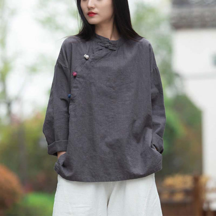 Buddha Stonesラミーリネンブラウスレディースシャツトップス中国漢服スタイル - image 5
