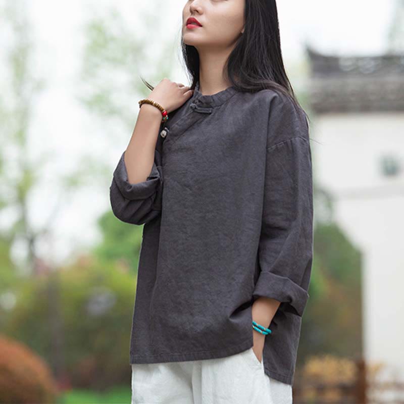 Buddha Stonesラミーリネンブラウスレディースシャツトップス中国漢服スタイル - image 2