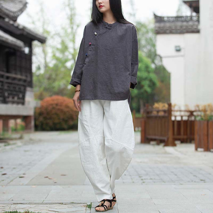 Buddha Stonesラミーリネンブラウスレディースシャツトップス中国漢服スタイル - image 8