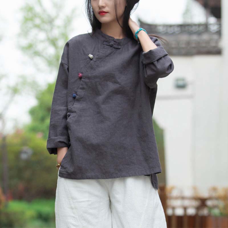 Buddha Stonesラミーリネンブラウスレディースシャツトップス中国漢服スタイル - image 4