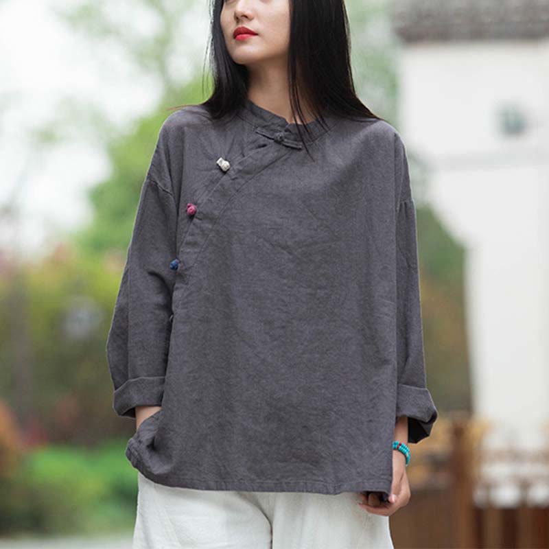 Buddha Stonesラミーリネンブラウスレディースシャツトップス中国漢服スタイル - image 1