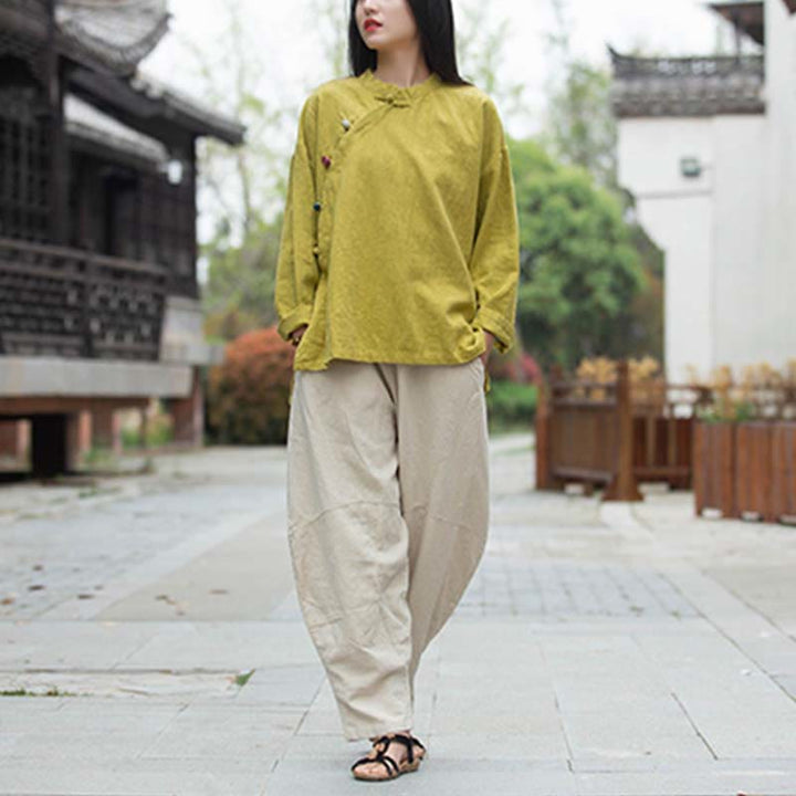 Buddha Stonesラミーリネンブラウスレディースシャツトップス中国漢服スタイル - image 30