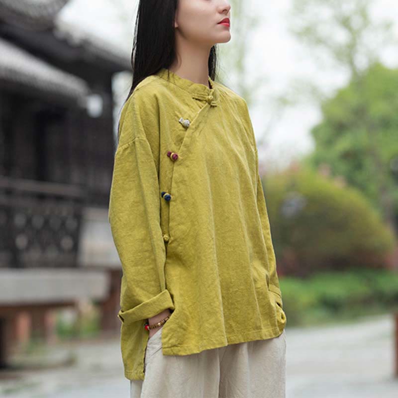 Buddha Stonesラミーリネンブラウスレディースシャツトップス中国漢服スタイル - image 26