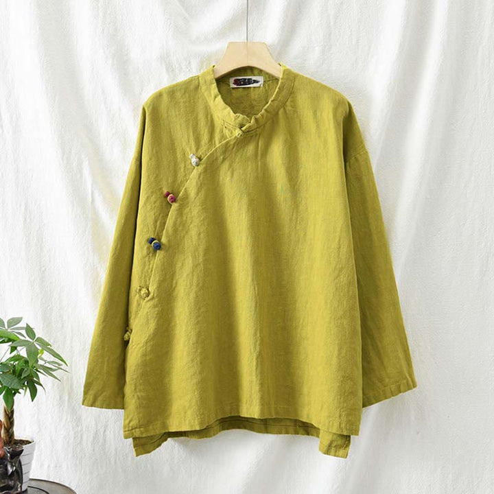 Buddha Stonesラミーリネンブラウスレディースシャツトップス中国漢服スタイル - image 33