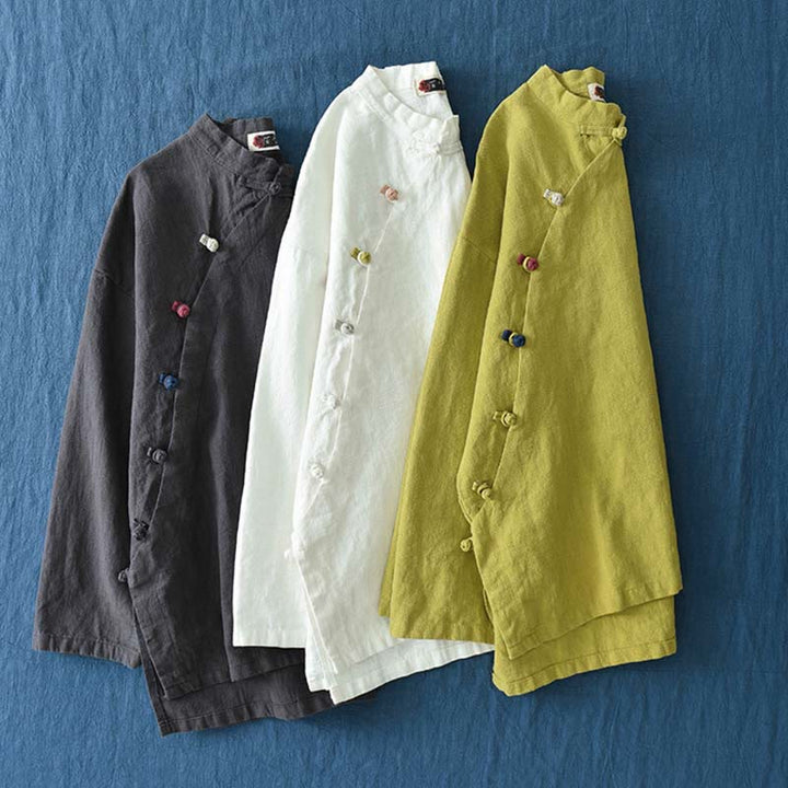 Buddha Stonesラミーリネンブラウスレディースシャツトップス中国漢服スタイル - image 34