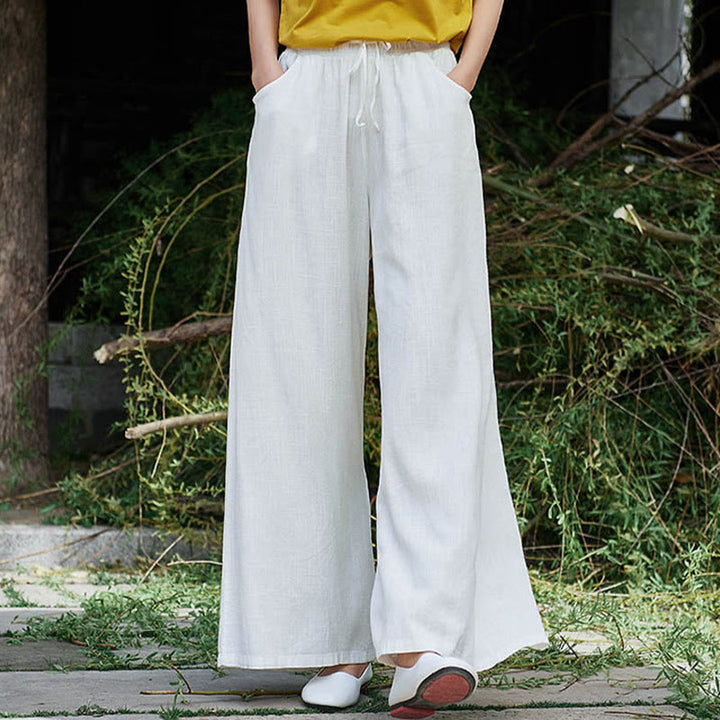 Buddha Stones無地 ワイドレッグパンツ ダンス レディース ヨガパンツ ポケット付き - 白 - US6、 UK/AU10、 EU38 (L)  - image 13