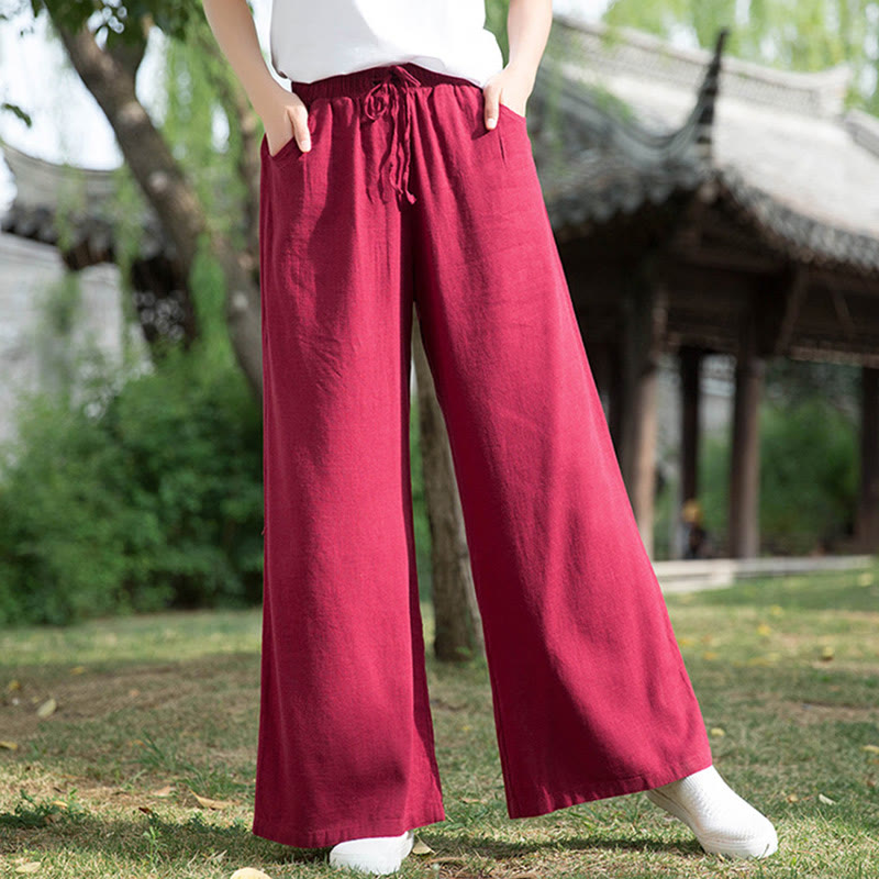 Buddha Stones無地 ワイドレッグパンツ ダンス レディース ヨガパンツ ポケット付き - 赤 - US6、 UK/AU10、 EU38 (L)  - image 41