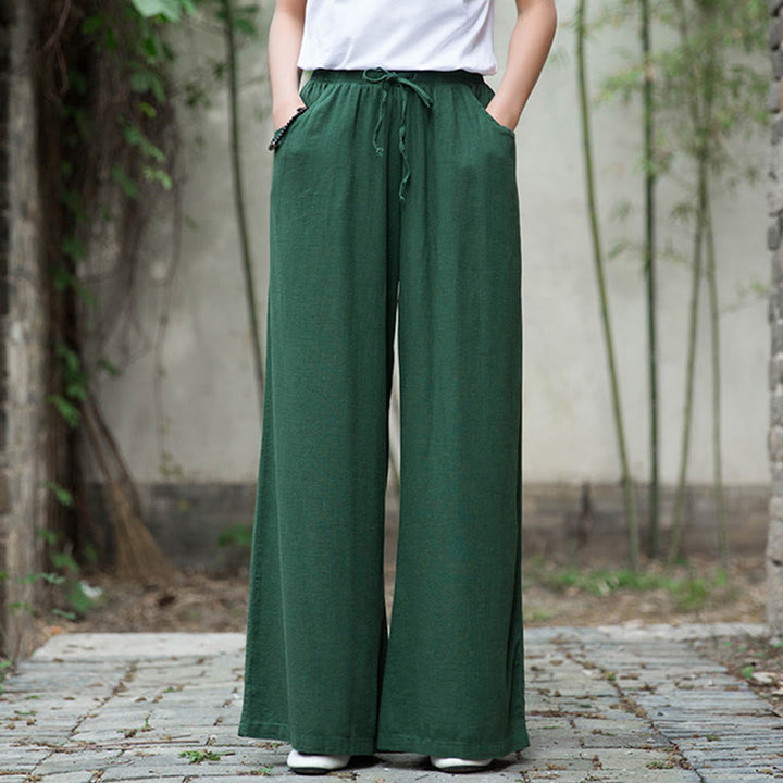 Buddha Stones無地 ワイドレッグパンツ ダンス レディース ヨガパンツ ポケット付き - 緑 - US6、 UK/AU10、 EU38 (L)  - image 49