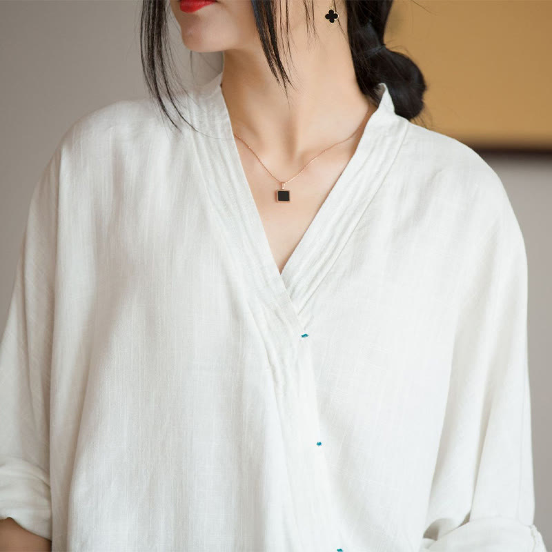 Buddha StonesVネックブラウスレディースシャツ長袖トップス中国漢服スタイル - image 5