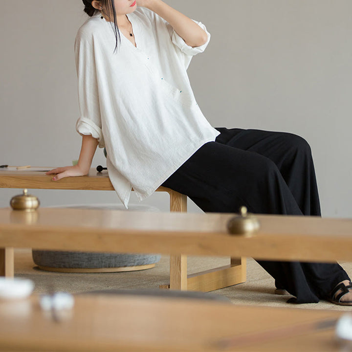 Buddha StonesVネックブラウスレディースシャツ長袖トップス中国漢服スタイル - image 10