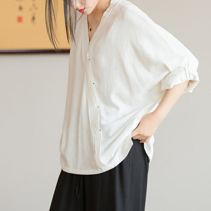 Buddha StonesVネックブラウスレディースシャツ長袖トップス中国漢服スタイル - image 2