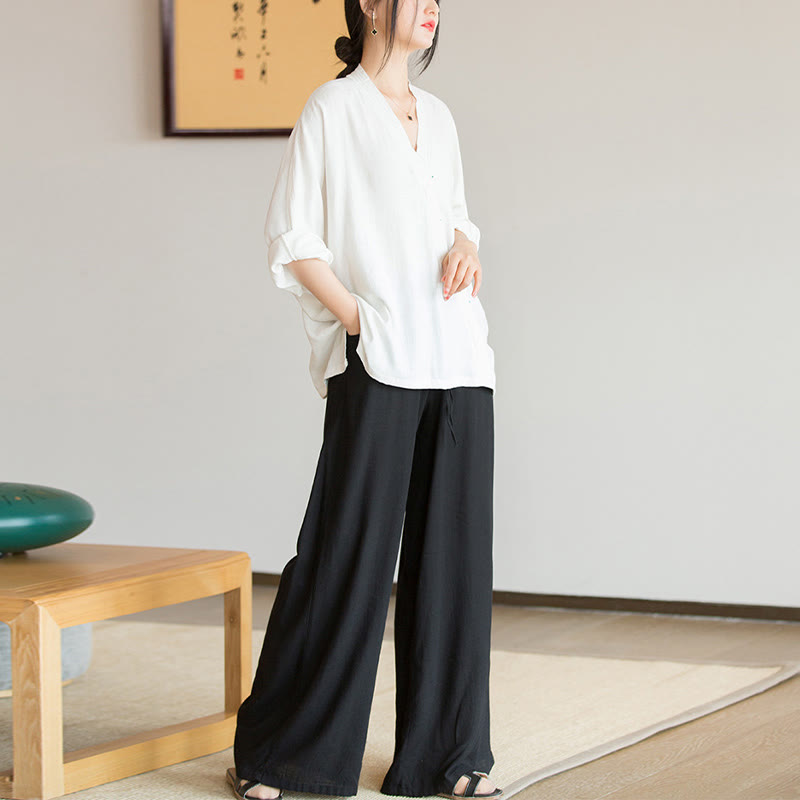 Buddha StonesVネックブラウスレディースシャツ長袖トップス中国漢服スタイル - image 12