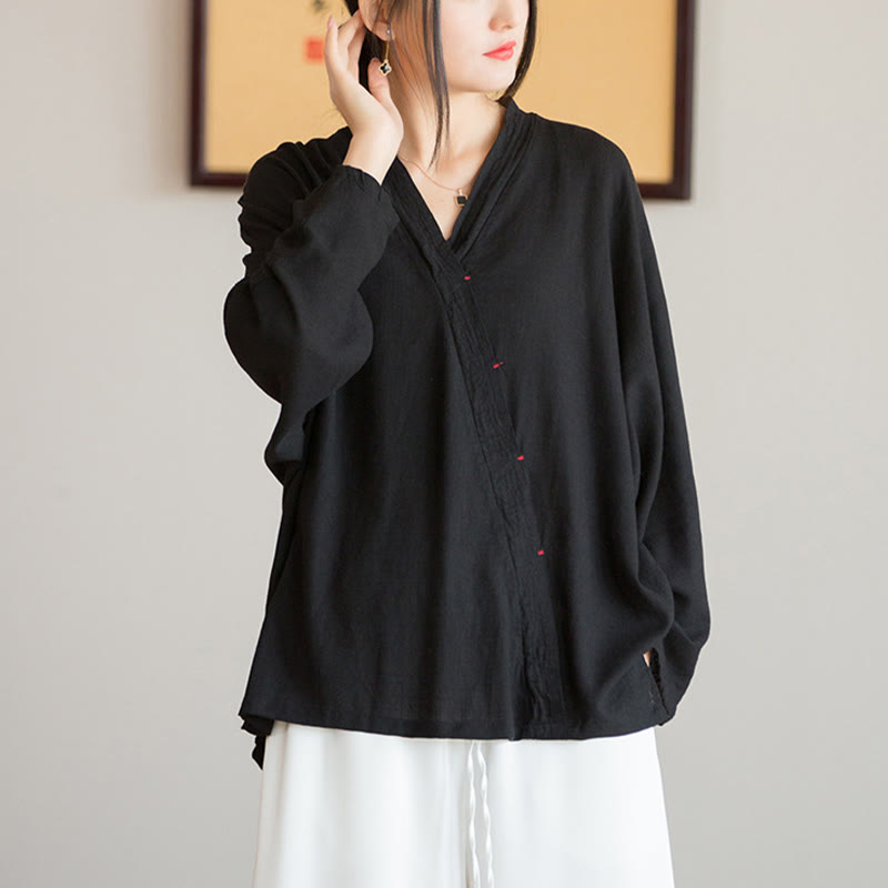 Buddha StonesVネックブラウスレディースシャツ長袖トップス中国漢服スタイル - image 15