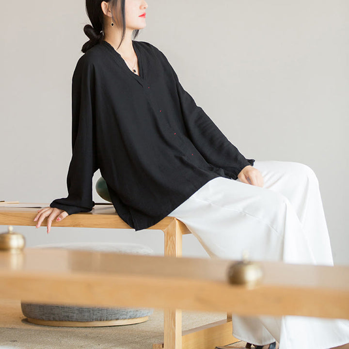 Buddha StonesVネックブラウスレディースシャツ長袖トップス中国漢服スタイル - image 21