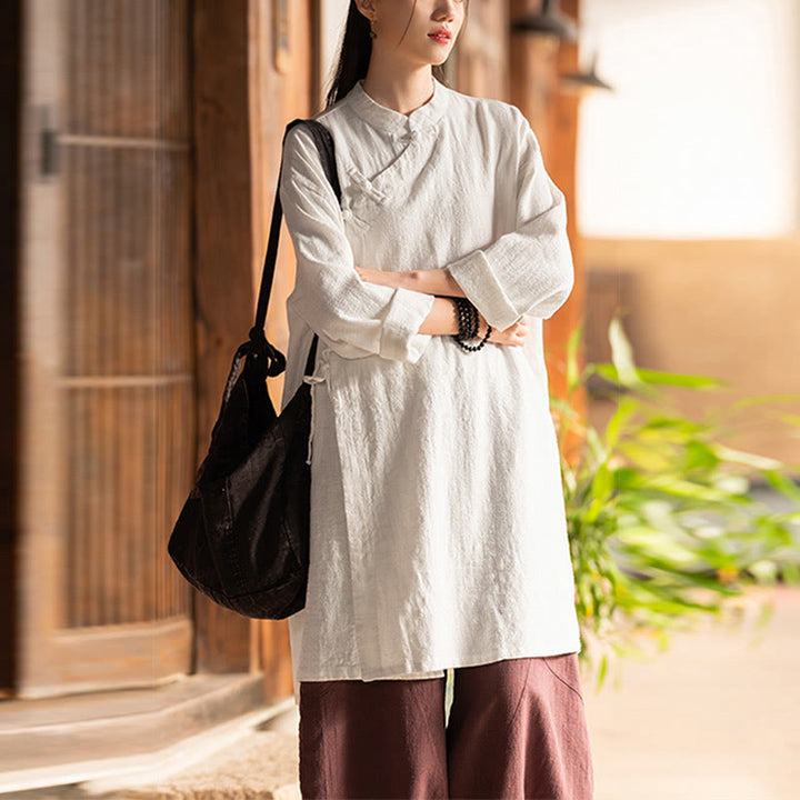 Buddha Stonesヴィンテージコットンリネンブラウスレディース長袖シャツ中国漢服トップス - image 3