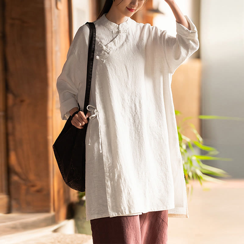 Buddha Stonesヴィンテージコットンリネンブラウスレディース長袖シャツ中国漢服トップス - image 5
