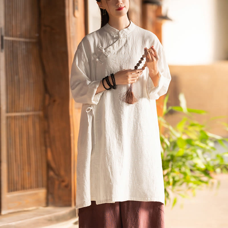 Buddha Stonesヴィンテージコットンリネンブラウスレディース長袖シャツ中国漢服トップス - image 6