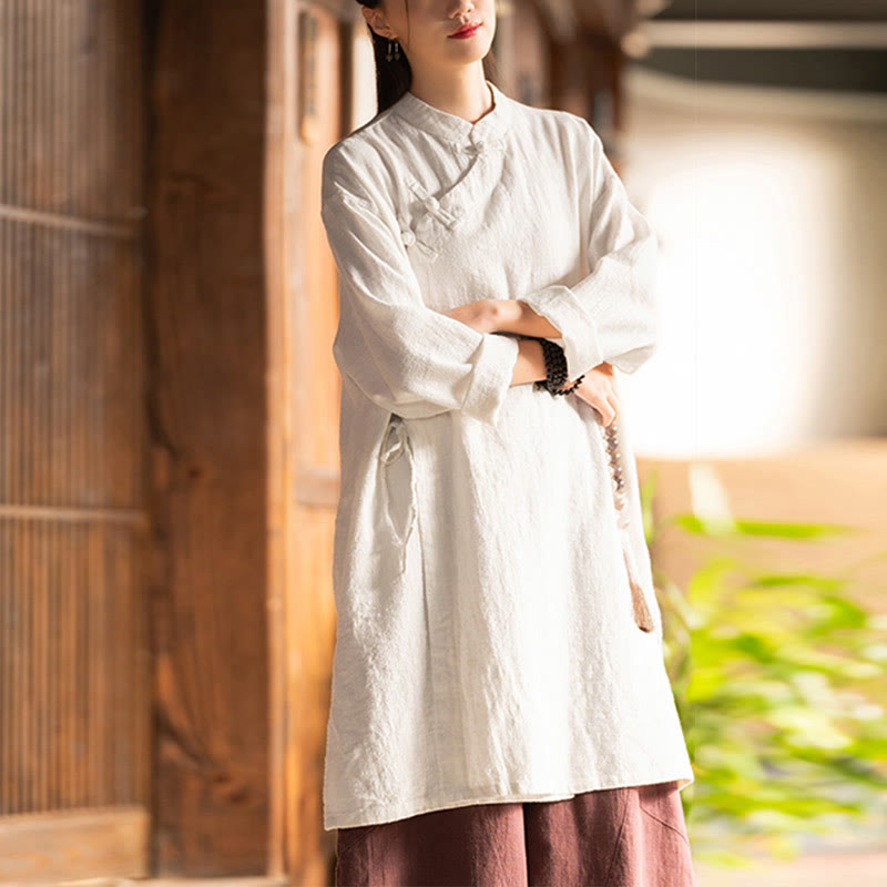 Buddha Stonesヴィンテージコットンリネンブラウスレディース長袖シャツ中国漢服トップス - image 1