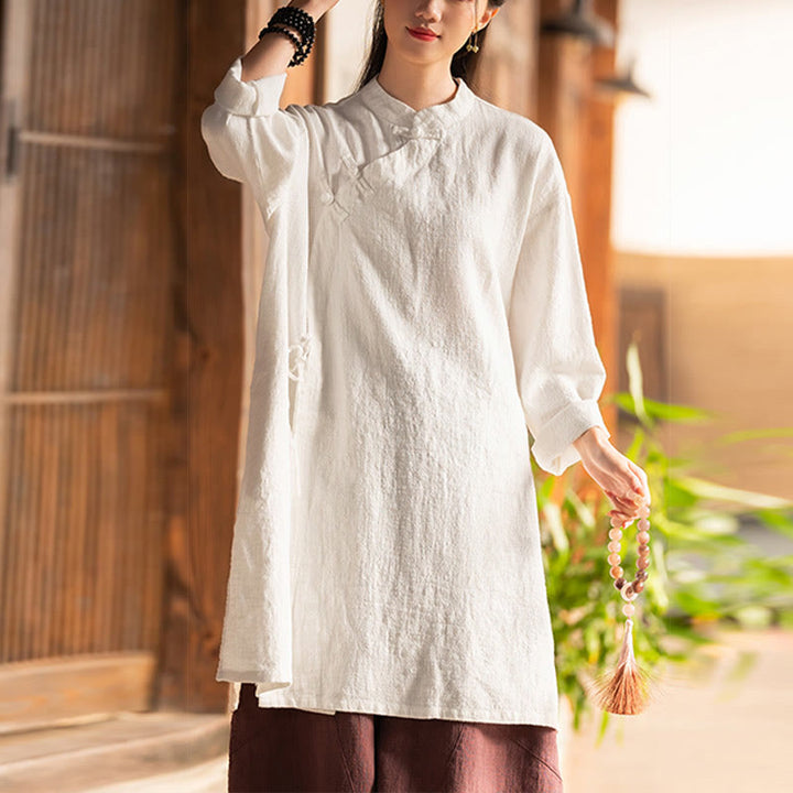 Buddha Stonesヴィンテージコットンリネンブラウスレディース長袖シャツ中国漢服トップス - image 2