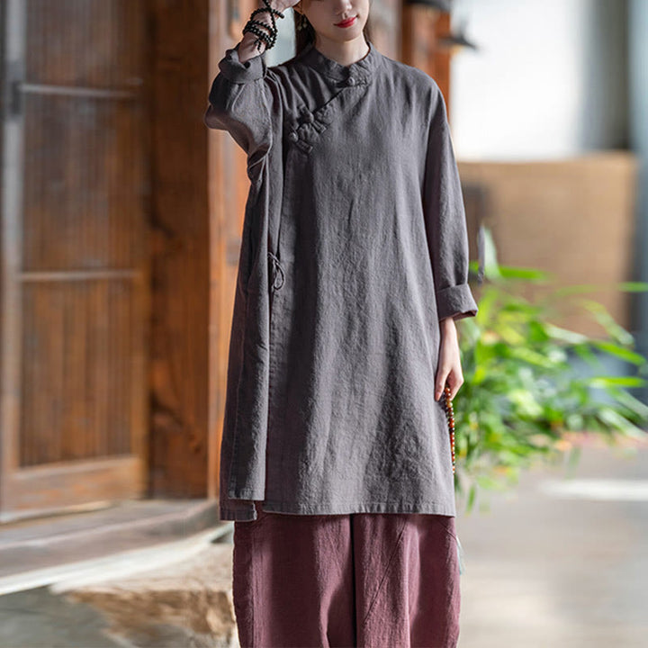 Buddha Stonesヴィンテージコットンリネンブラウスレディース長袖シャツ中国漢服トップス - image 10