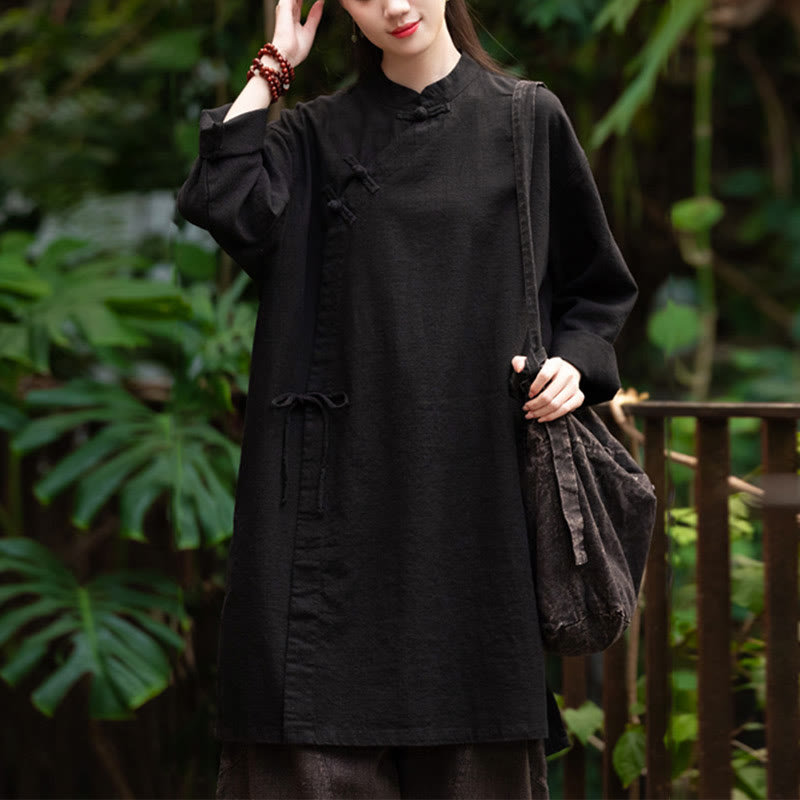 Buddha Stonesヴィンテージコットンリネンブラウスレディース長袖シャツ中国漢服トップス - ブラック(バスト130cm)(トップスのみ) - image 15