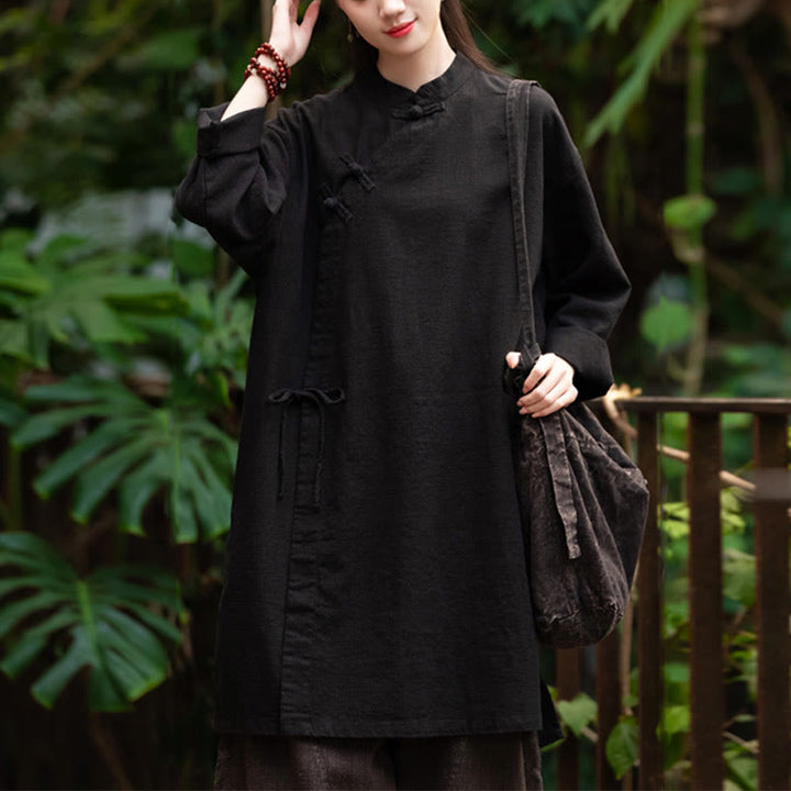 Buddha Stonesヴィンテージコットンリネンブラウスレディース長袖シャツ中国漢服トップス - ブラック(バスト130cm)(トップスのみ) - image 15