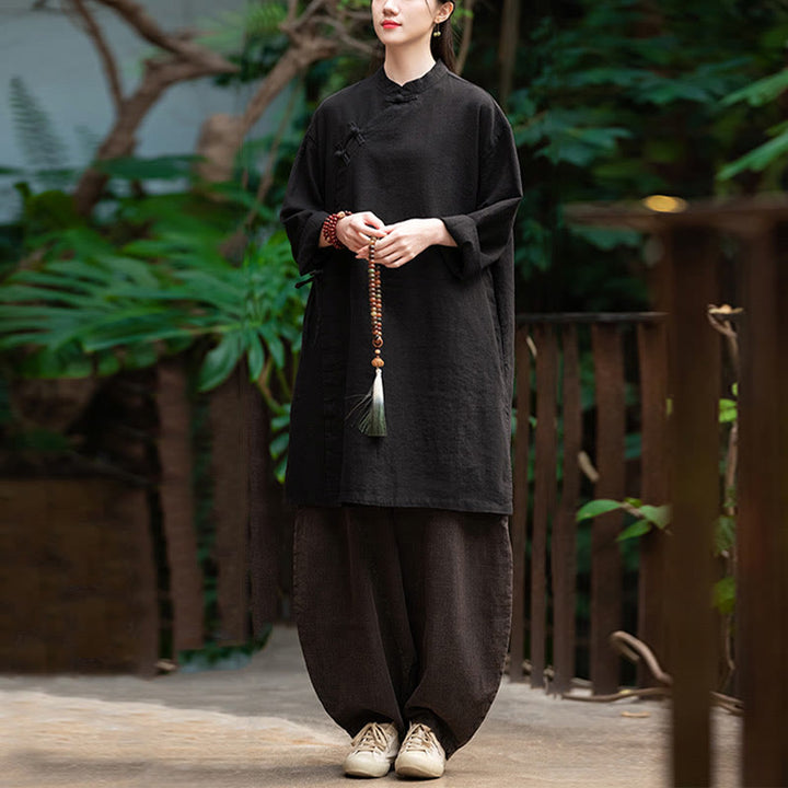 Buddha Stonesヴィンテージコットンリネンブラウスレディース長袖シャツ中国漢服トップス - image 21