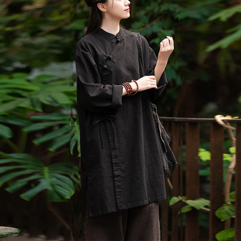 Buddha Stonesヴィンテージコットンリネンブラウスレディース長袖シャツ中国漢服トップス - image 16