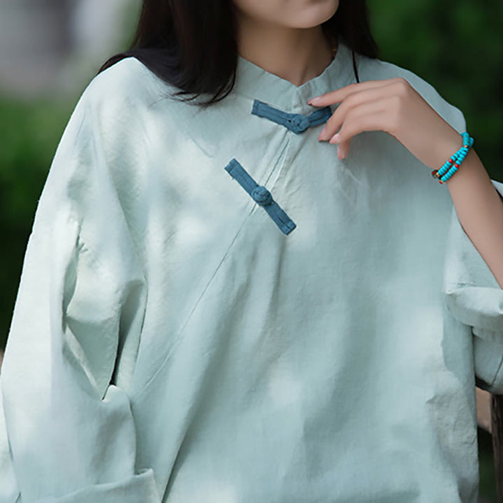 Buddha Stonesラミーリネンゆったりブラウスレディース長袖シャツ中国漢服トップス - image 4