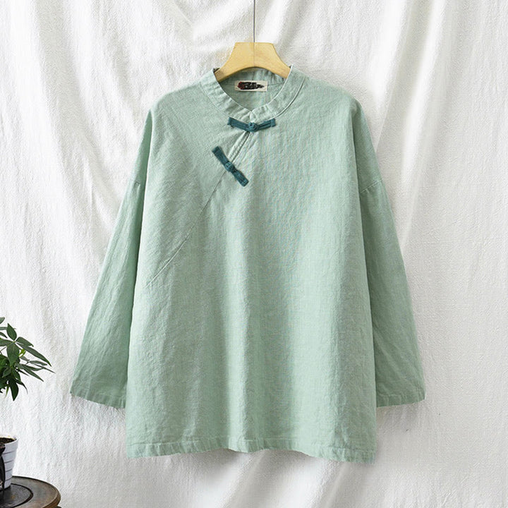 Buddha Stonesラミーリネンゆったりブラウスレディース長袖シャツ中国漢服トップス - image 10