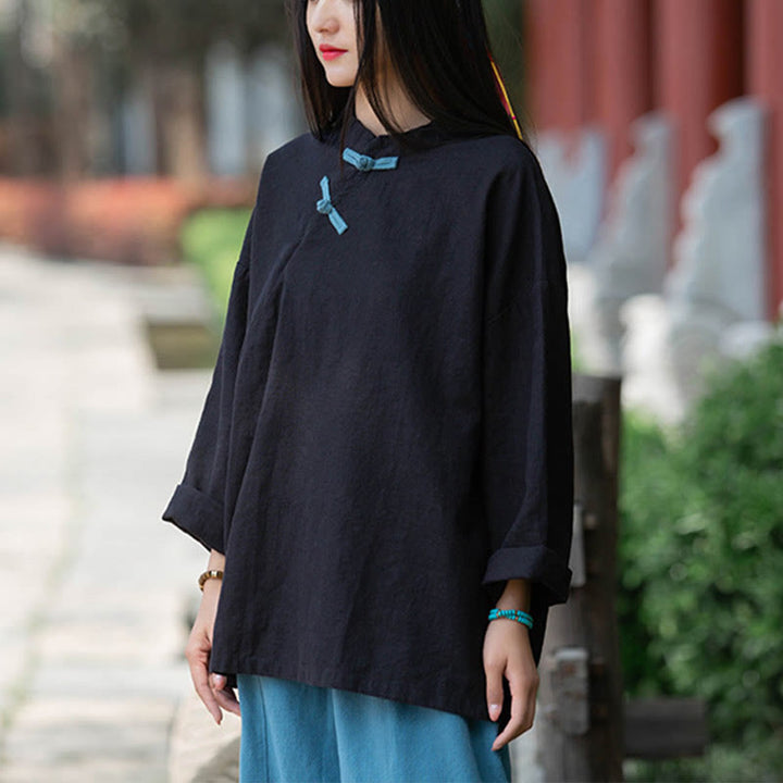 Buddha Stonesラミーリネンゆったりブラウスレディース長袖シャツ中国漢服トップス - image 16