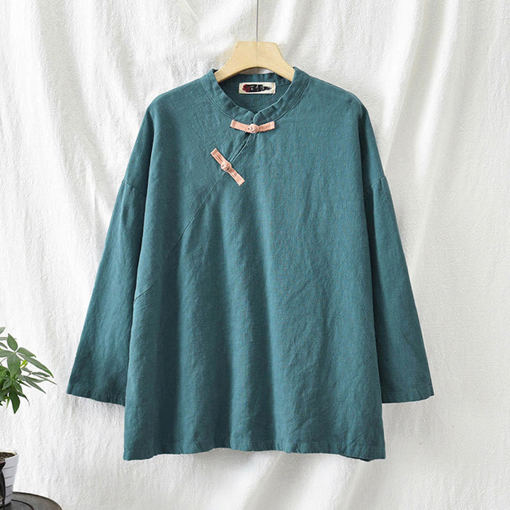 Buddha Stonesラミーリネンゆったりブラウスレディース長袖シャツ中国漢服トップス - image 26